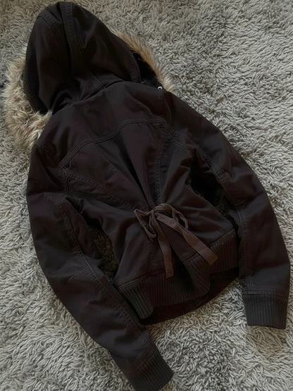 Vintage Hooded Fur Collar Jacket
