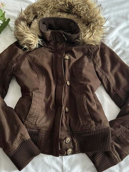Vintage Hooded Fur Collar Jacket