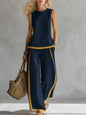 Sleeveless Color-Block Wide-Leg Pants