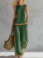 Sleeveless Color-Block Wide-Leg Pants