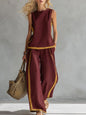Sleeveless Color-Block Wide-Leg Pants