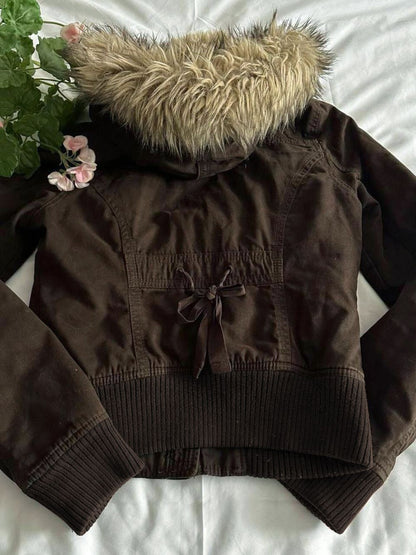 Vintage Hooded Fur Collar Jacket